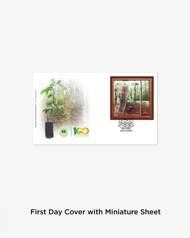 100 TAHUN PENYELIDIKAN GETAH FIRST DAY COVER WITH MINIATURE