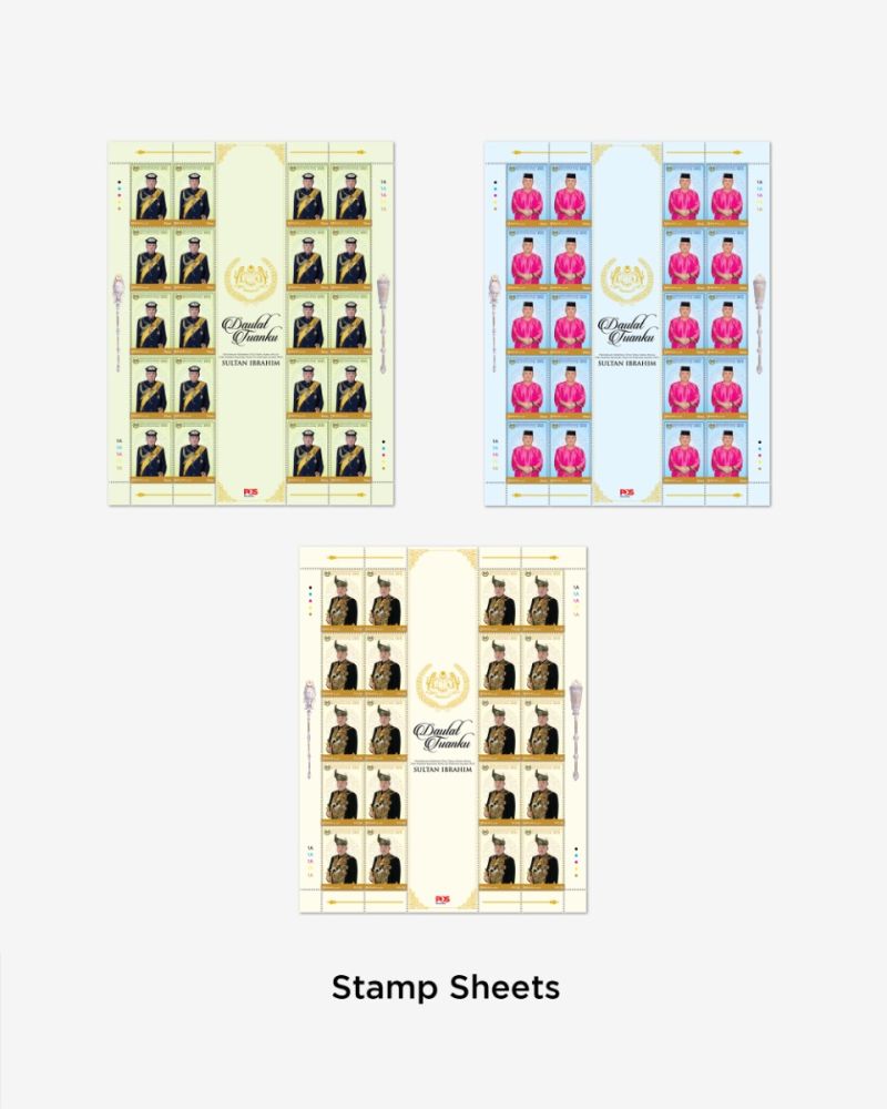 PERTABALAN KEBAWAH DULI YANG MAHA MULIA SERI PADUKA BAGINDA YANG DI-PERTUAN AGONG XVII SULTAN IBRAHIM COMPLETE STAMP SHEET